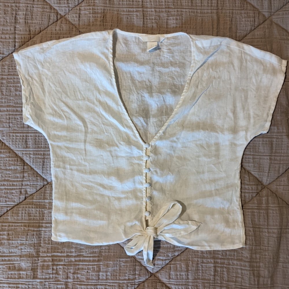 H&M White Linen Crop Top, Size 0